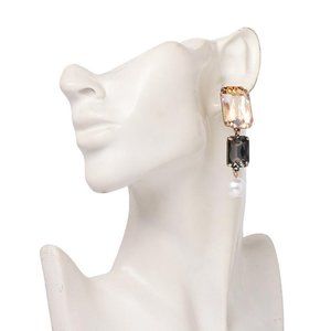 2.25” pearl square irregular Rhinestone Prom Long Crystal Pageant Earrings